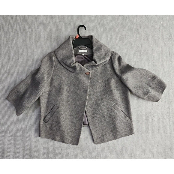 Valette Women's Jacket Size L 🧥 Gray Cropped 3/4 Sleeve Wool Blend Satin Lined - Picture 1 of 16